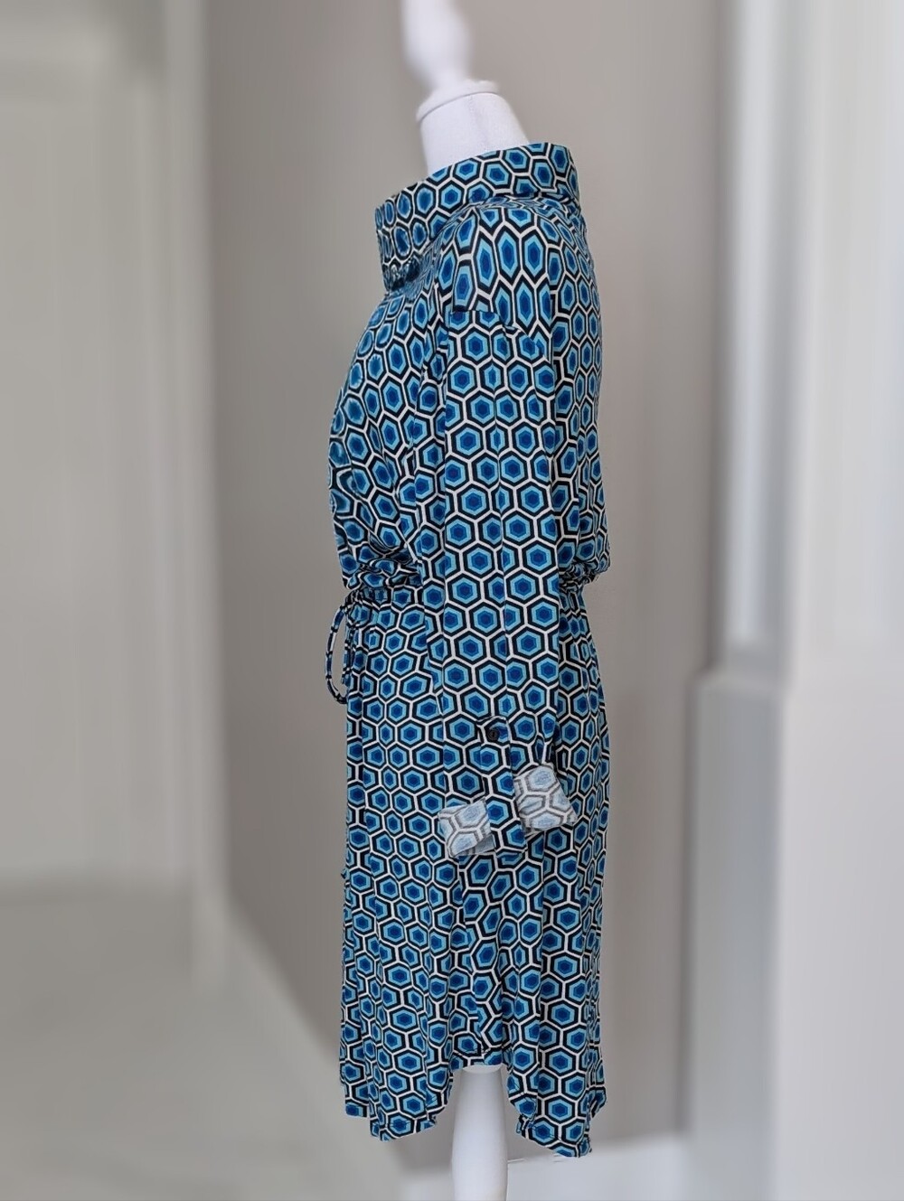 Liberty Love Blue Geometric Long-Sleeve Shirt Dress 1XL